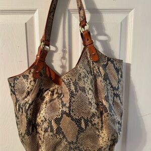 Brahmin Python-Print Shoulder Hobo in Brown and Tan